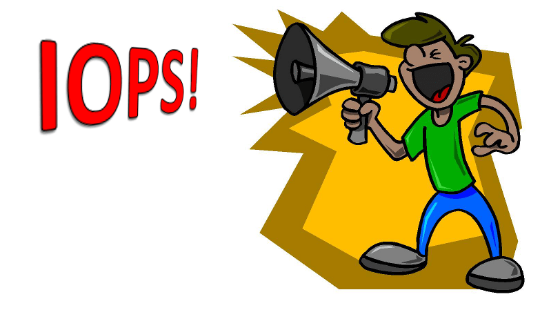 Person shouting the word IOPS, illustrating the storage industry's obsession with the metric