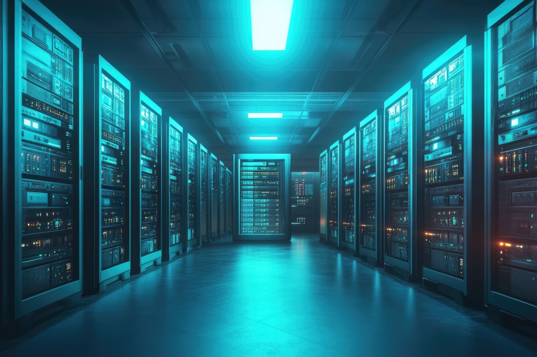 Rows of servers inside a large enterprise data centre